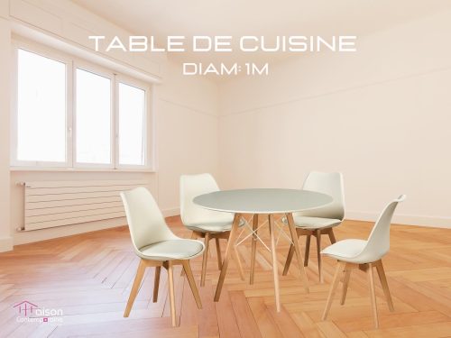 Table de cuisine Rond Diam 100 cm - 04 ch Crème