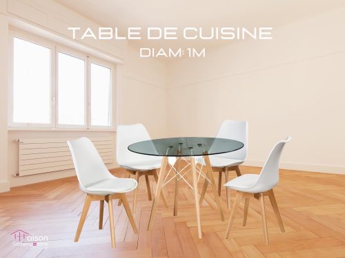 Table de cuisine Rond Diam 100 cm - 04 ch en verre